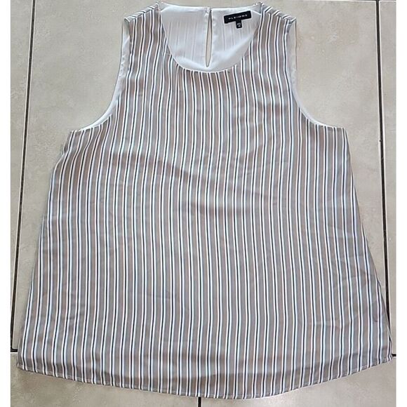 Pleione womens XS tank top shirt tan white blue stripped lined keyhole - Picture 9 of 11